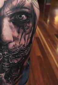 Big arm scary black mysterious man with moth skull tattoo pattern