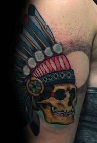 Big arm color cartoon indian skull with helmet tattoo pattern
