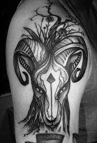 Old school black fantasy goat big arm tattoo pattern