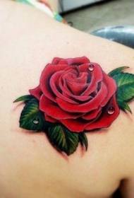 Shoulder natural rose and water drop tattoo pattern