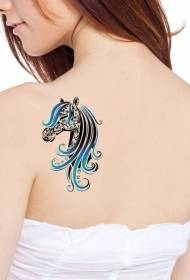 Back black and blue horse tattoo pattern