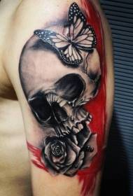 Gibbon amb patró de tatuatge de roses i papallones