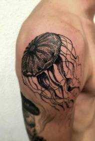 Shoulder black pricked jellyfish tattoo pattern