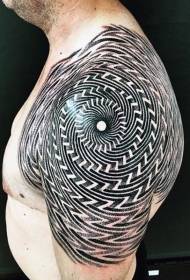 Huge black and white hypnotic decorative shoulder tattoo pattern