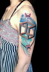 Bigbow motýľ a vták geometrické farebné tetovanie vzor