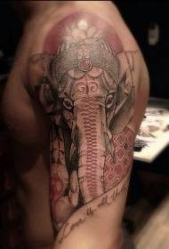 Big arm beautiful decorative style colorful elephant with symbol tattoo pattern