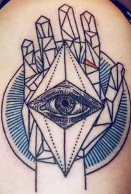 Big arm black line human hand with eyes geometric style tattoo pattern