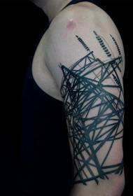 Big arm black simple power line tower tattoo pattern