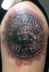Arm stone carving style Aztec stone statue tattoo pattern