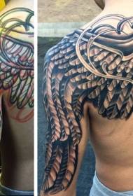 Big arm future style black and white wings tattoo pattern
