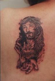 Shoulder Jesus and Sacred Heart Black Gray Tattoo Pattern