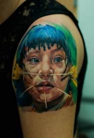Braço grande deslumbrante padrão de tatuagem de retrato de menina tribal