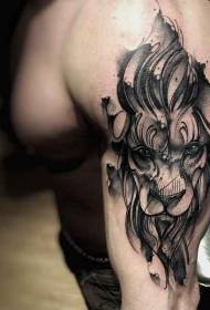 Въртящ се стил черно и бяло лъвска татуировка на главата