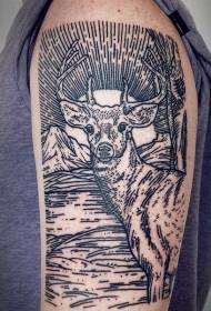 Big arm black line wild animal deer personality tattoo pattern