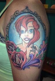 Big arm color cartoon mermaid portrait tattoo pattern