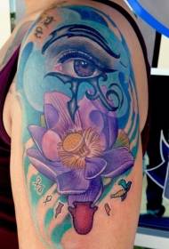 Big arm wonderful colorful flowers and Horus eye tattoo pattern