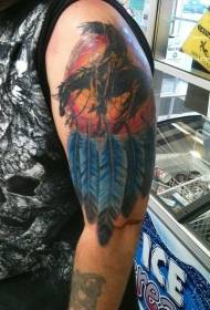 Big fun funny Indian horse knight with dream catcher tattoo pattern