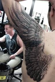 Realistiske svartgrå vinger tatoveringsmønster med imponerende rygg og armer