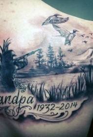 Povratak zapanjujuća crna siva slova s uzorom lovačke tetovaže