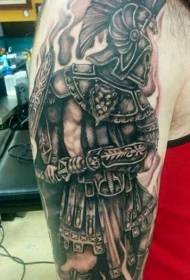 Padrão de tatuagem requintado preto e branco gladiador