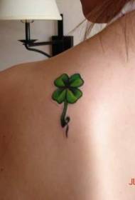 Shoulder green four-leaf clover tattoo pattern