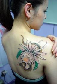 Elegant flower and snake tattoo pattern on female back