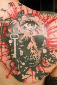 Nugaros spalvos akys ir kaukolės tatuiruotės raštas