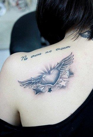 Svart grå kärlek vingar tatuering mönster för flickor axlar