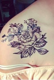 Skulder sort og hvid vintage rose tatoveringsmønster