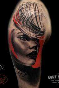 Модерен стил шарена ретро жена портрет шема на тетоважи
