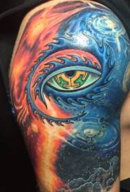 Barevný záhadný plamen očí s hvězdnou oblohou tetování