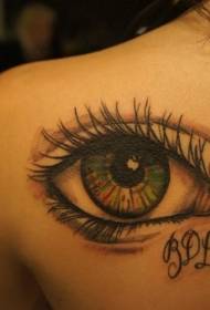 Girl's back color big eyes tattoo pattern