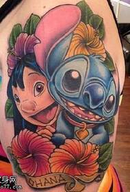 Stitch's floral tattoo pattern on the shoulder