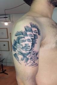 Kantisto Jimmy Hendrix-portreta kolora tatuaje-ŝablono