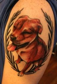 Dog and leaf tattoo pattern