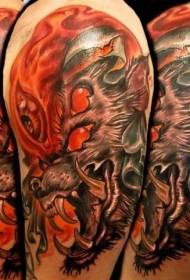 Arm modern style red devil hell dog tattoo pattern