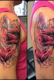 Poppies za mkono na mistari iliyochora muundo wa tattoo