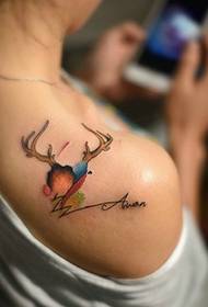 Different kind of small fresh shoulder and back antler tattoo