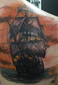 Shoulder inked sailboat tattoo pattern