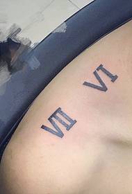 Personality boy shoulders Roman numerals tattoo on both sides