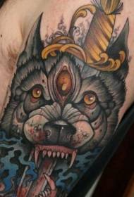 New school creepy devil wolf dagger tattoo pattern