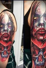 New school color sly devil woman portrait tattoo pattern
