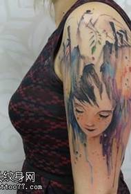 Shoulder ink little girl tattoo pattern