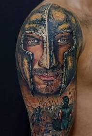 Big arm realistic medieval knight portrait and soldier color tattoo pattern