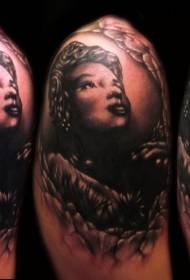 Big arm colored woman portrait tattoo pattern