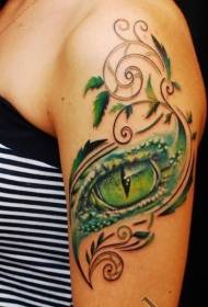 Arm green reptile eye tattoo pattern
