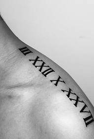 Roman numerals tattoo on men's shoulders