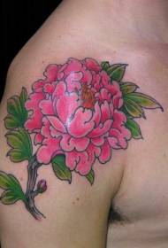 Shoulder pink peony flower tattoo pattern