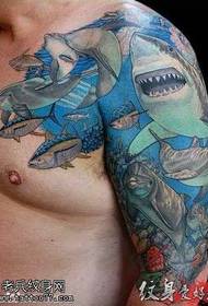 Shoulder shark wrestling tattoo pattern