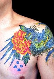 Over the shoulder phoenix peony tattoo pattern